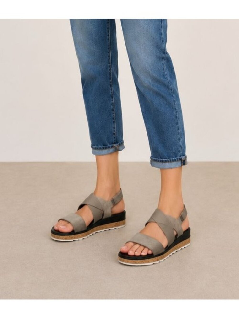 New Sorel Cameron Platform Slingback Suede Sandals Womens 8.5 Tan Black